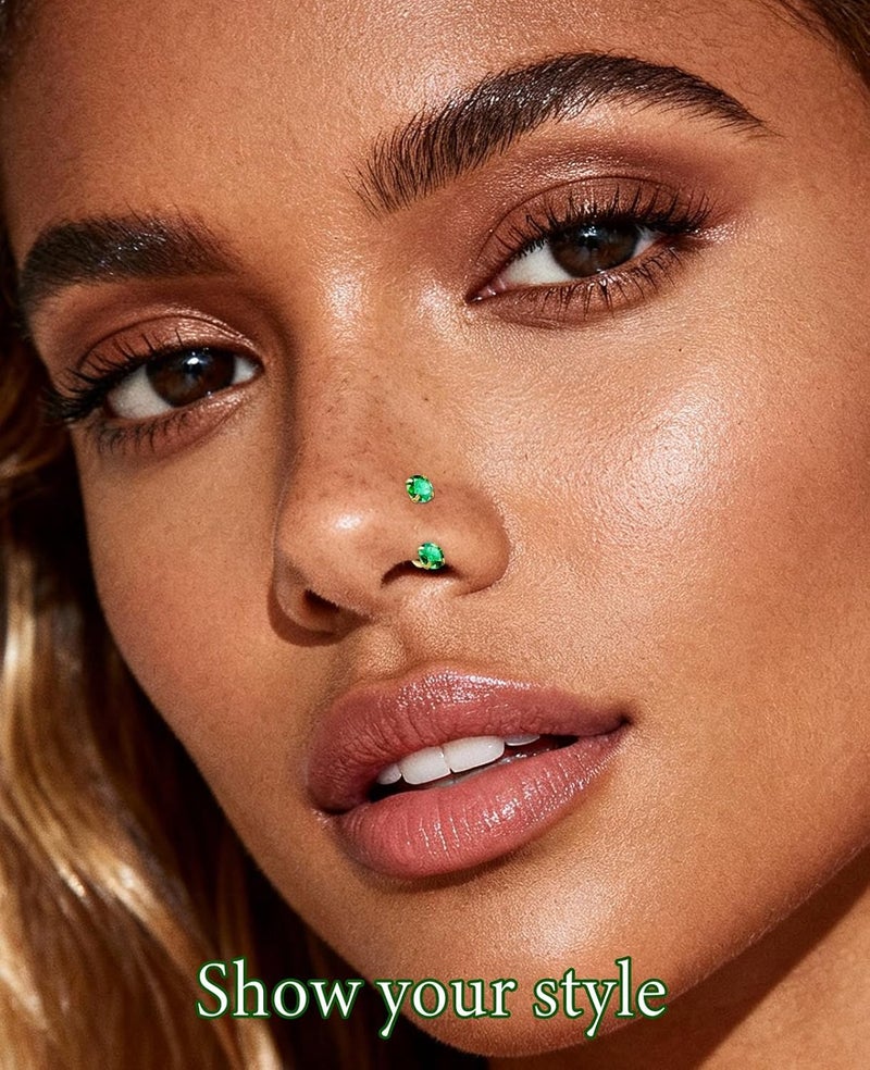 AMASIS Opal Nose Ring Studs Horseshoe Nose Rings Hoops Stud 316L Stainless Steel Nose Rings Round CZ Square Screw L Shaped Nose Stud Hypoallergenic Nostril Piercing Jewelry for Women Men - Image 3